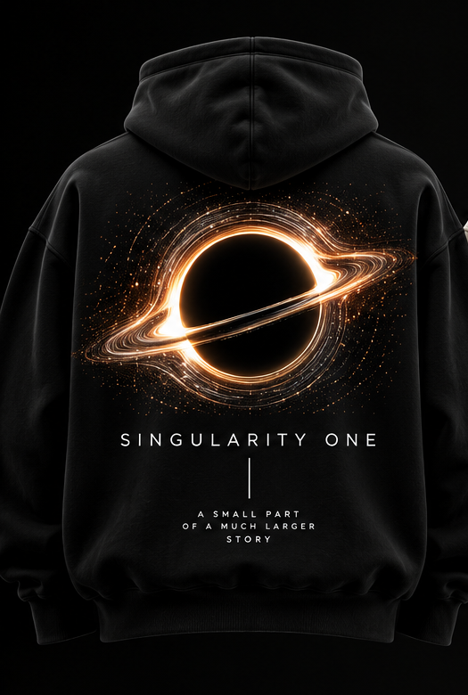 Black hoodie — black hole on the back