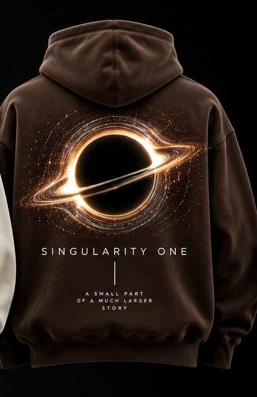 Brown hoodie — black hole on the back